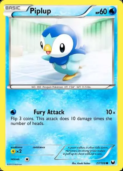 Piplup 27/108 Dark Explorers Pokemon card