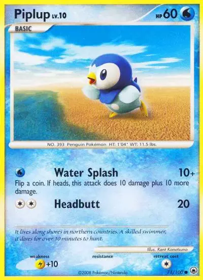 Piplup 71/100 Majestic Dawn Pokemon card