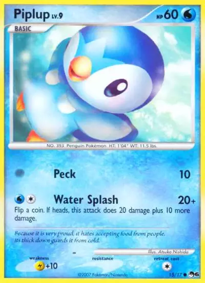 Piplup 15/17 POP Series 6 Pokemon card