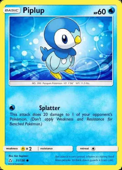 Piplup 31/156 Ultra Prism Pokemon card