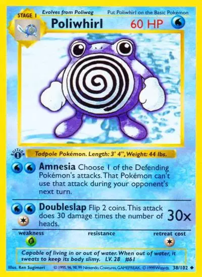 Poliwhirl 38/102 Base Pokemon card