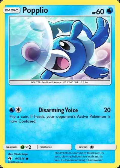 Popplio 64/214 Lost Thunder Pokemon card