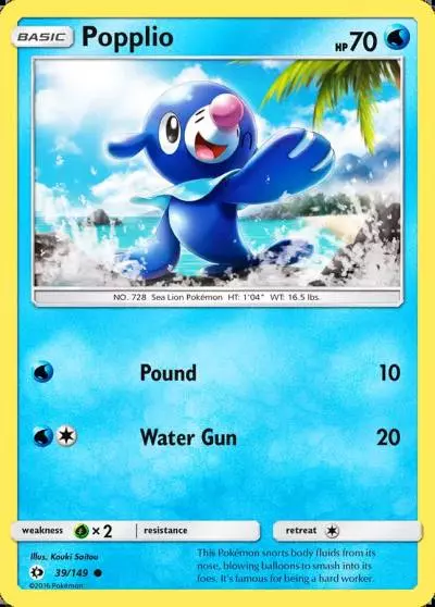 Popplio 39/149 Sun & Moon Pokemon card