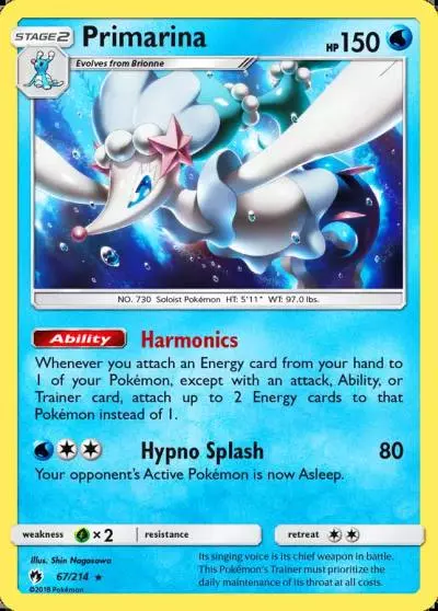 Primarina 67/214 Lost Thunder Pokemon card