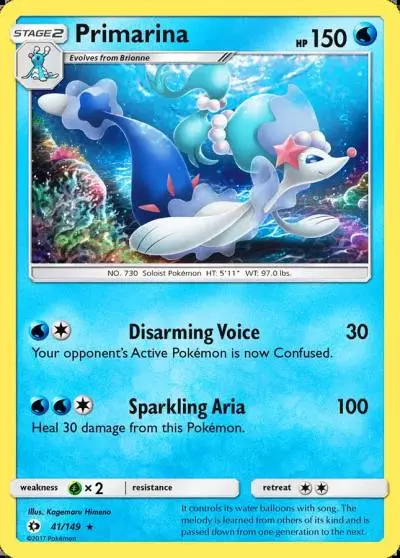 Primarina 41/149 Sun & Moon Pokemon card