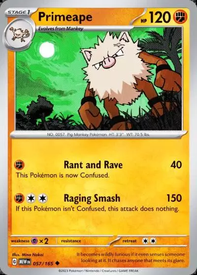 Primeape 57/165 151 Pokemon card