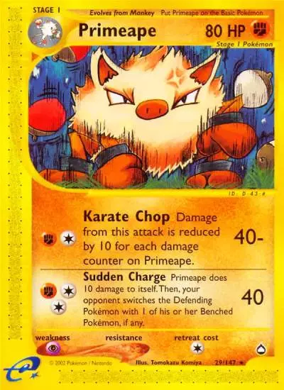 Primeape 29/147 Aquapolis Pokemon card
