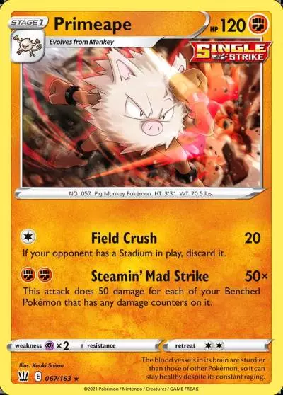 Primeape 67/163 Battle Styles Pokemon card