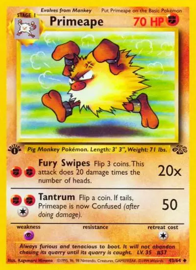 Primeape 43/64 Jungle Pokemon card