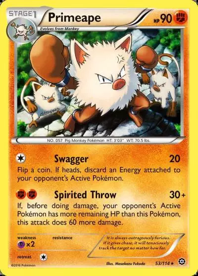 Primeape 53/114 Steam Siege Pokemon card