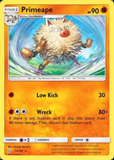 Primeape 72/181 Team Up Pokemon card