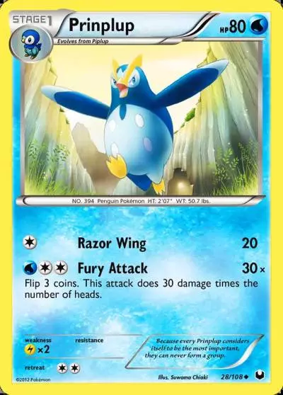 Prinplup 28/108 Dark Explorers Pokemon card