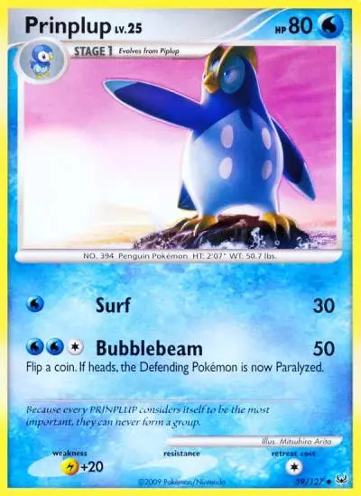 Prinplup 59/127 Platinum Pokemon card