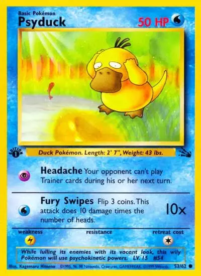 Psyduck 53/62 Fossil Pokemon card