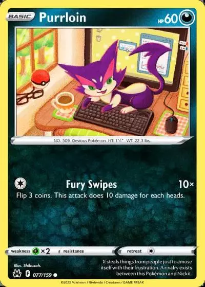 Purrloin 77/159 Crown Zenith Pokemon card