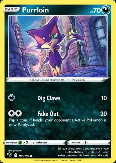 Purrloin 106/189 Darkness Ablaze Pokemon card