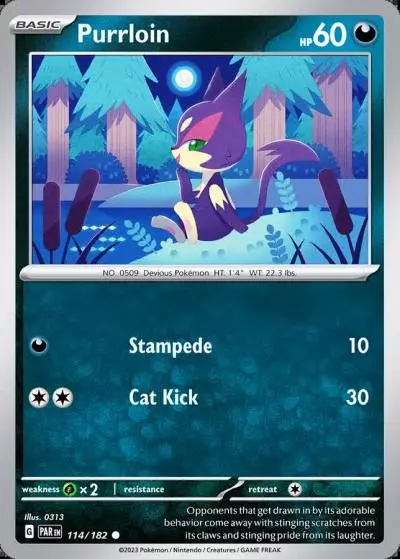 Purrloin 114/182 Paradox Rift Pokemon card