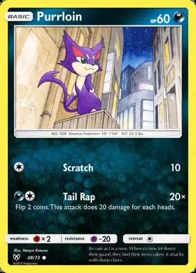 Purrloin 48/73 Shining Legends Pokemon card
