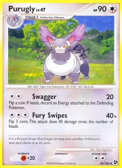 Purugly 50/106 Great Encounters Pokemon card