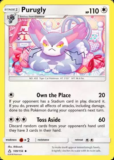 Purugly 109/156 Ultra Prism Pokemon card