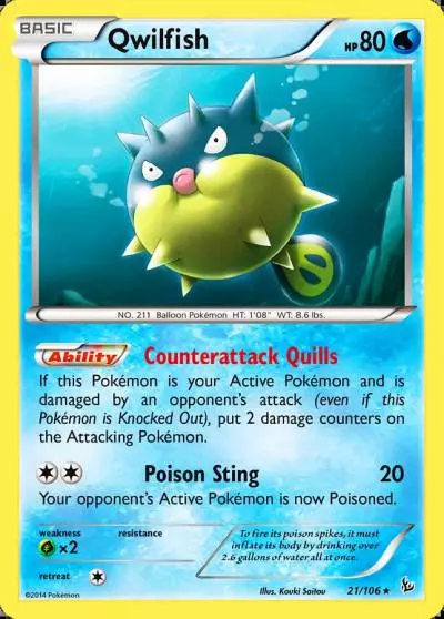 Qwilfish 21/106 Flashfire Pokemon card