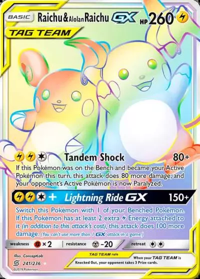 Raichu & Alolan Raichu-GX 241/236 Unified Minds Pokemon card