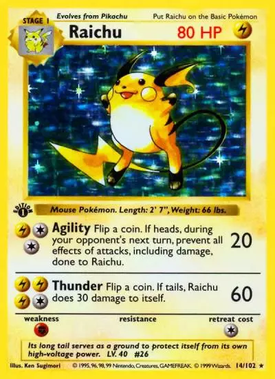 Raichu 14/102 Base Pokemon card