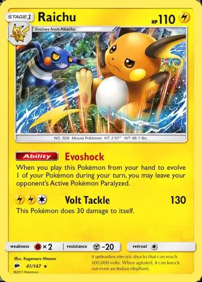 Raichu 41/147 Burning Shadows Pokemon card