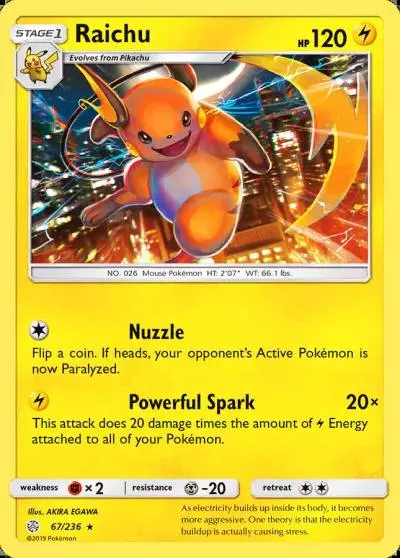 Raichu 67/236 Cosmic Eclipse Pokemon card