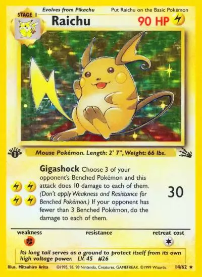 Raichu 14/62 Fossil Pokemon card