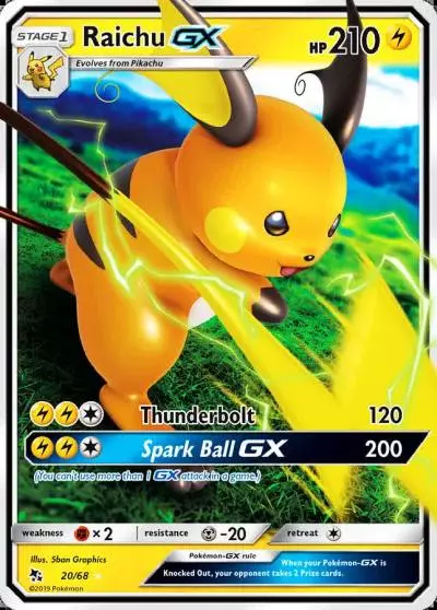 Raichu-GX 20/68 Hidden Fates Pokemon card