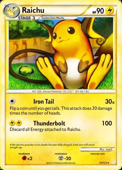 Raichu 10/123 HeartGold & SoulSilver Pokemon card