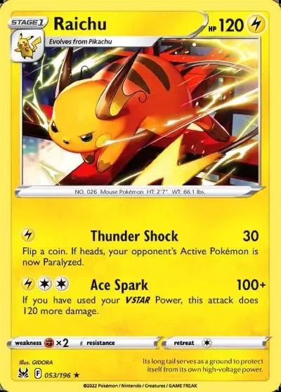 Raichu 53/196 Lost Origin Pokemon card