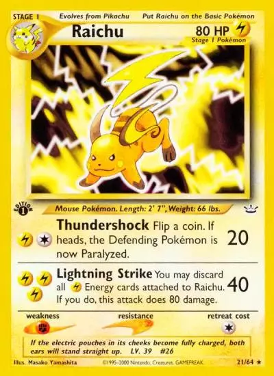 Raichu 21/64 Neo Revelation Pokemon card