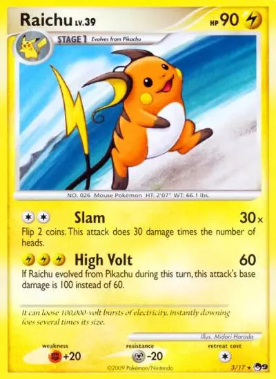 Raichu 3/17 POP Series 9 Pokemon card
