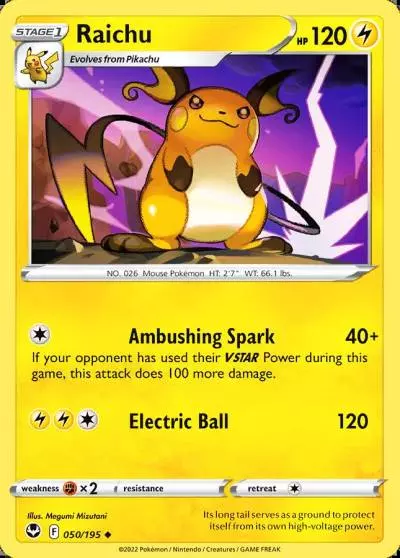 Raichu 50/195 Silver Tempest Pokemon card