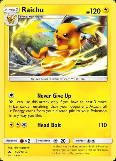 Raichu 55/214 Unbroken Bonds Pokemon card