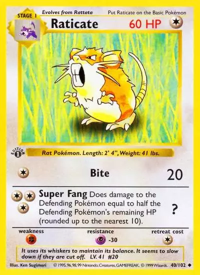 Raticate 40/102 Base Pokemon card