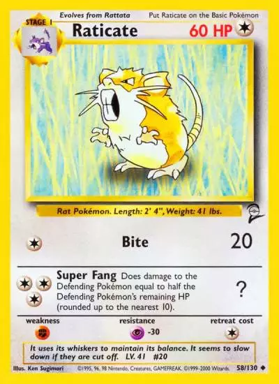 Raticate 58/130 Base Set 2 Pokemon card