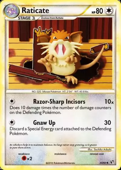 Raticate 34/90 HS—Undaunted Pokemon card