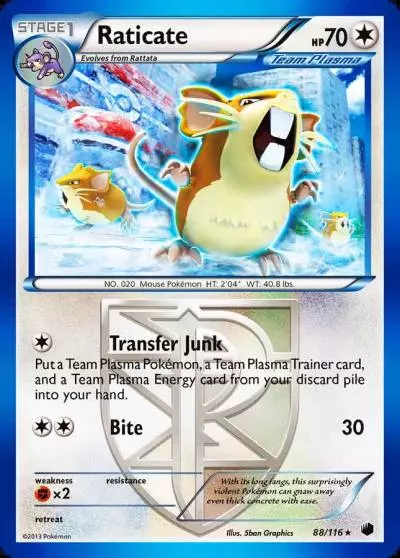Raticate 88/116 Plasma Freeze Pokemon card