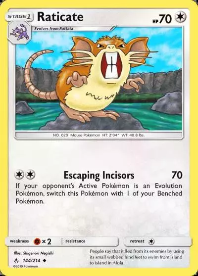 Raticate 144/214 Unbroken Bonds Pokemon card