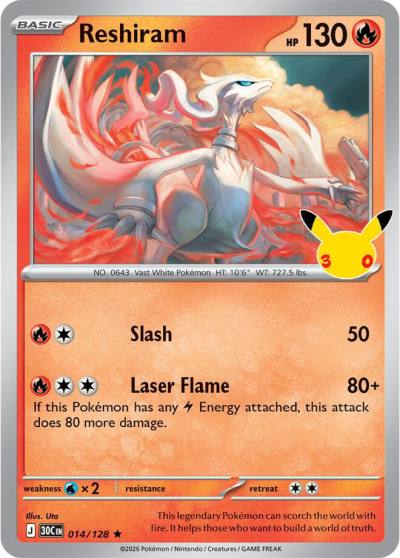 Reshiram 14/128 30th Celebration Pokemon card