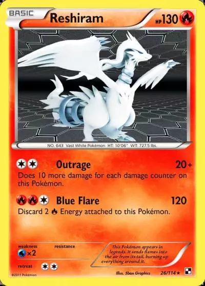 Reshiram 26/114 Black & White Pokemon card