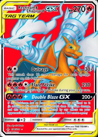 Reshiram & Charizard-GX 194/214 Unbroken Bonds Pokemon card