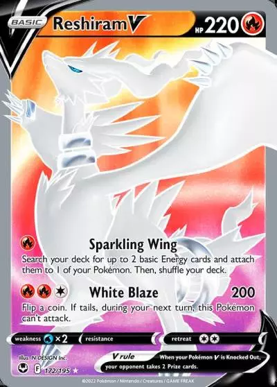 Reshiram V 172/195 Silver Tempest Pokemon card