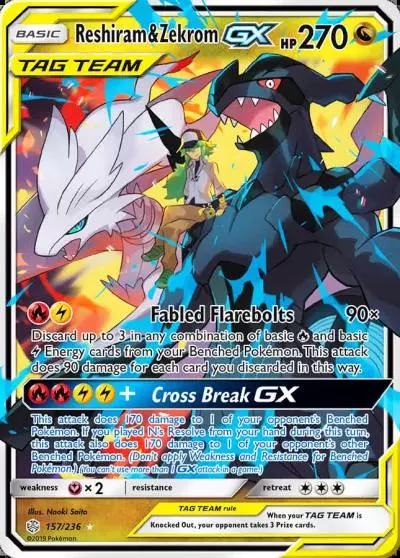 Reshiram & Zekrom-GX 157/236 Cosmic Eclipse Pokemon card