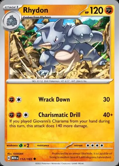 Rhydon 112/165 151 Pokemon card