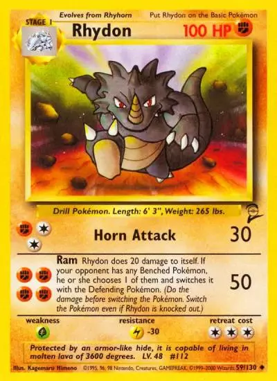 Rhydon 59/130 Base Set 2 Pokemon card