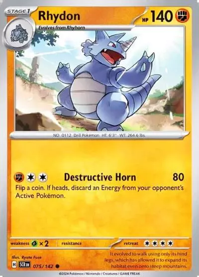 Rhydon 75/142 Stellar Crown Pokemon card